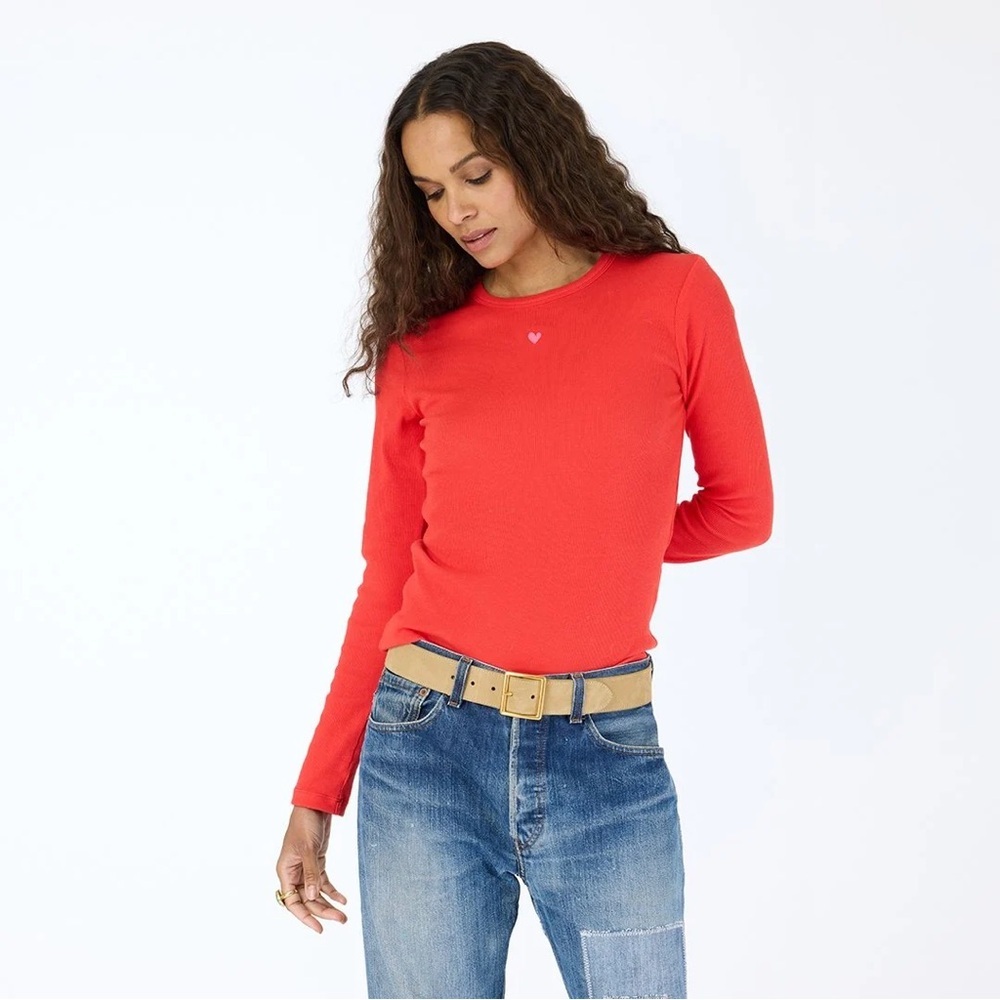 Kerri Rosenthal Long Sleeve Rib Tee, Red - XL